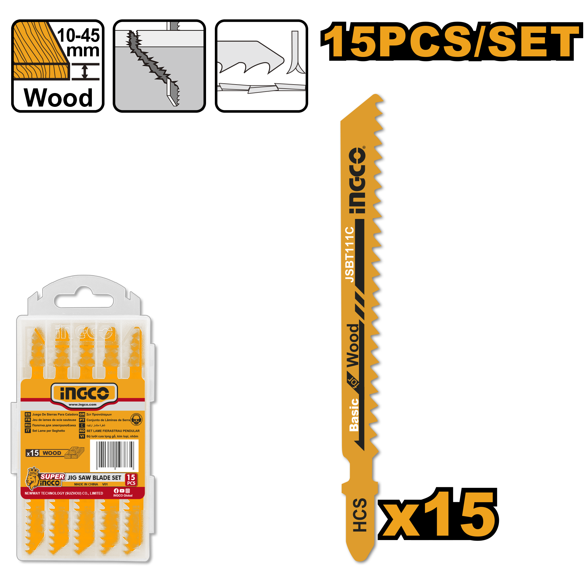 15Pcs jig saw blade set - JBT15111C - INGCO