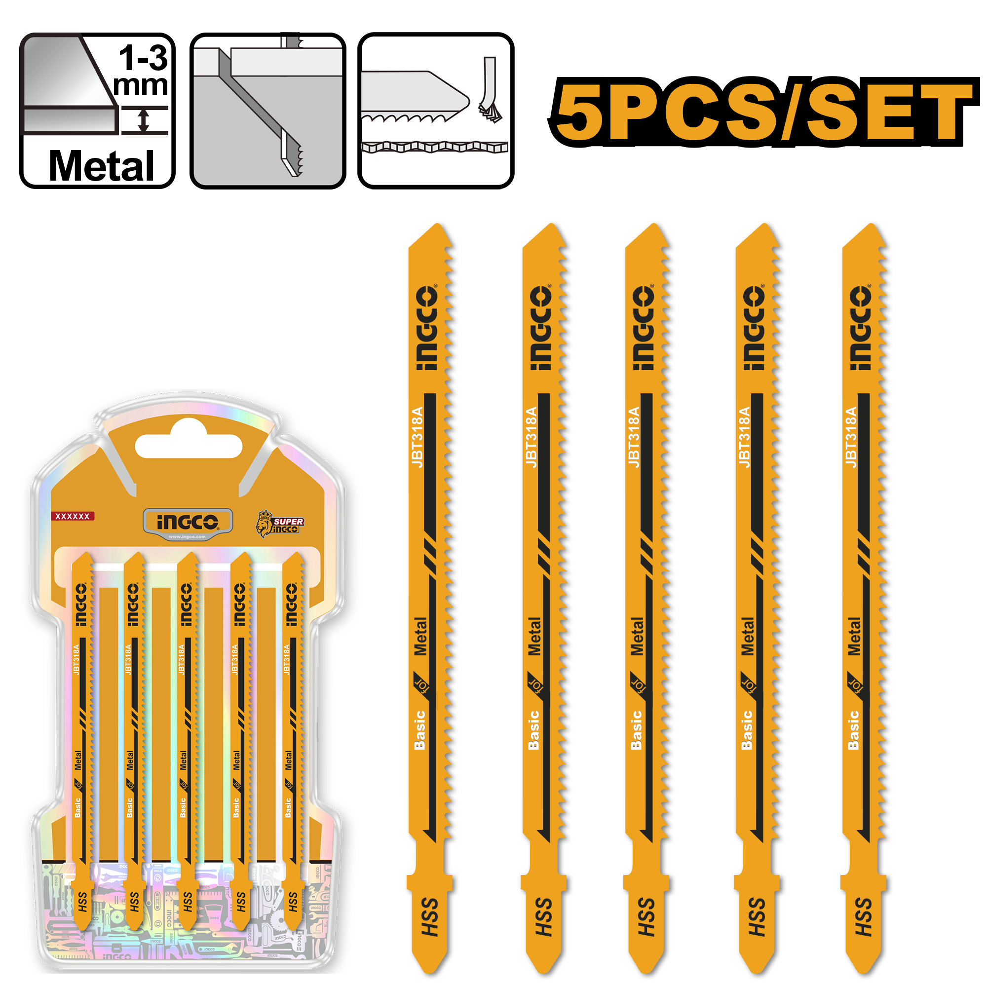 5Pcs jig saw blade for metal 130mm - JBT318A - INGCO