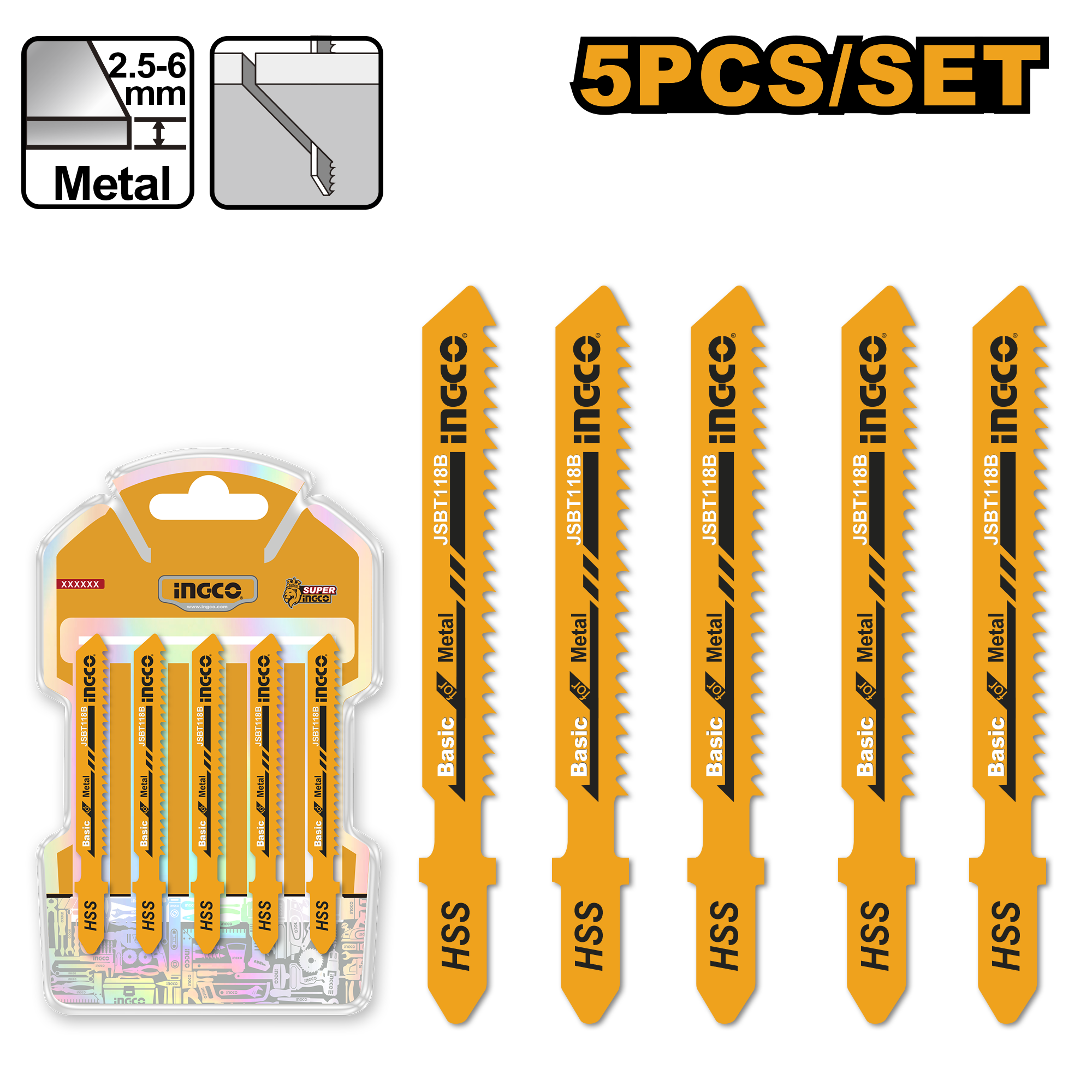 5Pcs jig saw blade for metal - JSBT118B - INGCO