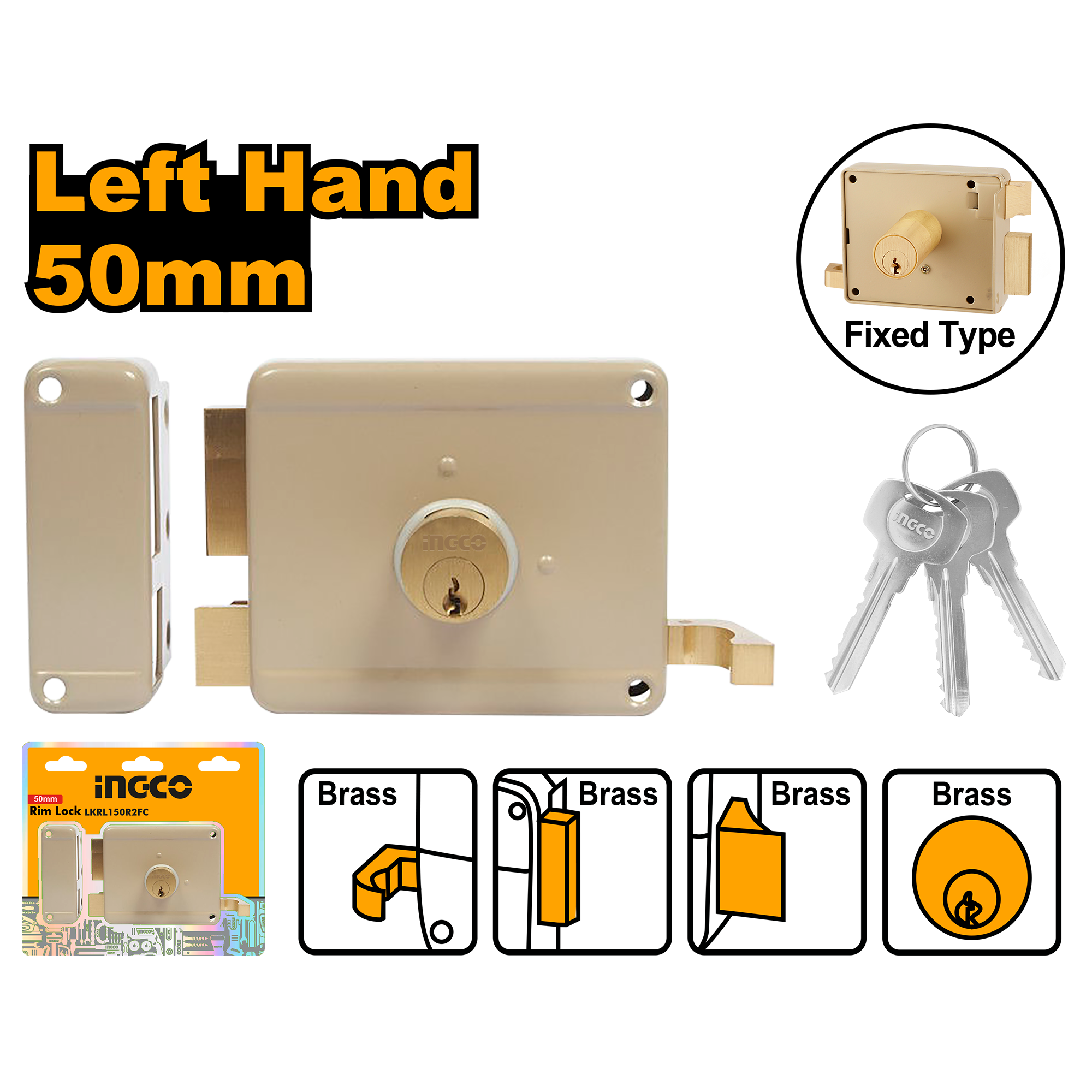 Rim lock left hand 50mm - LKRL150L2FC - INGCO