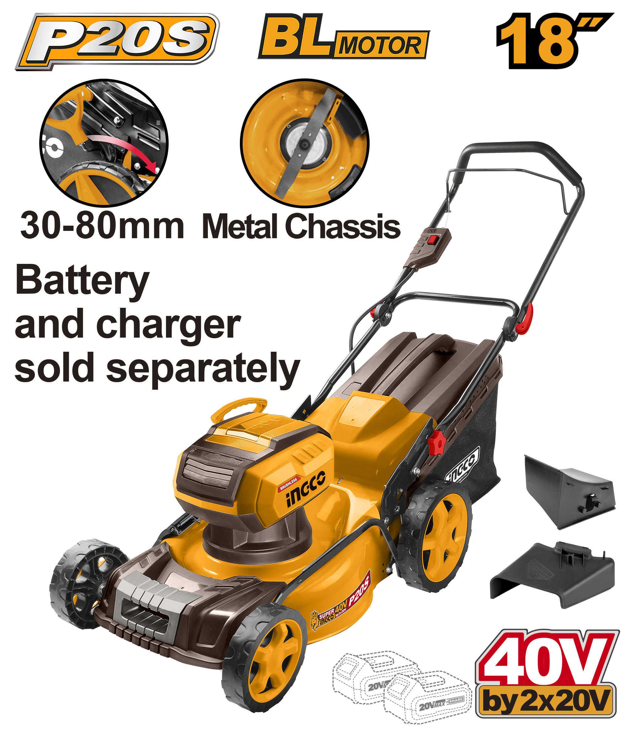 Cordless bl lawn mower 40v - LMLI20185 - INGCO