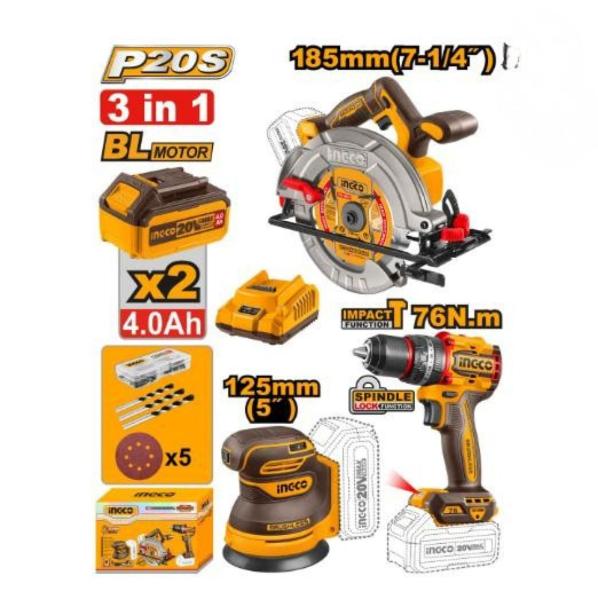 Σετ Εργαλείων 3 Ασύρματων εργαλείων 20V (Combo Kit) - COSLI250181 – INGCO