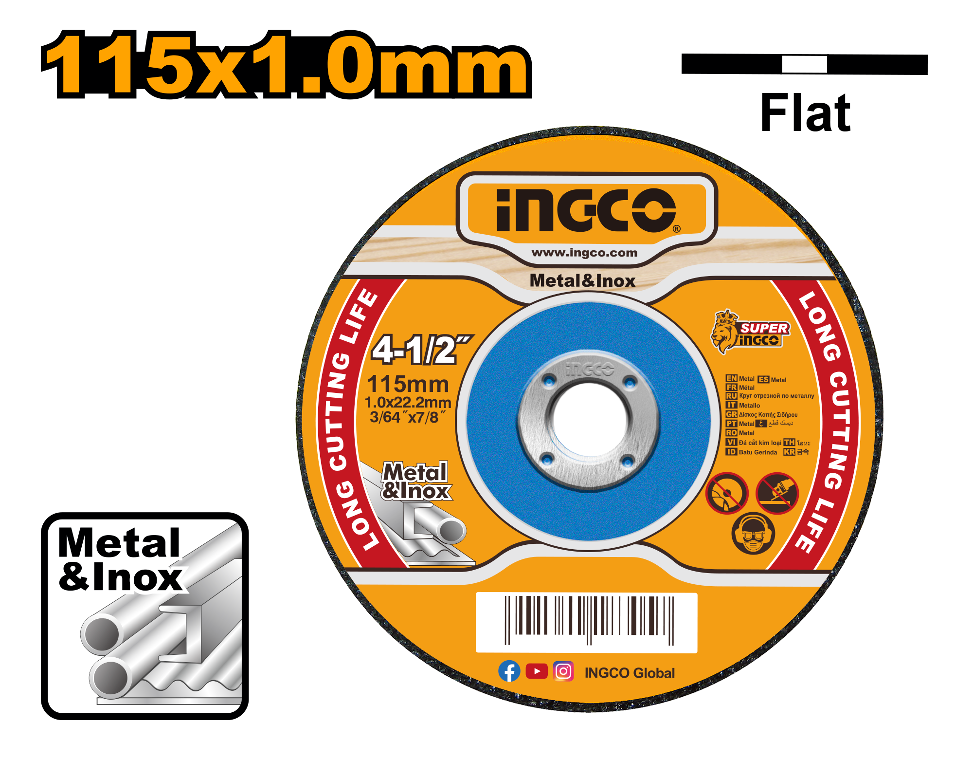 Abrasive metal cutting disc 115x1.0mm - MCD101151 - INGCO