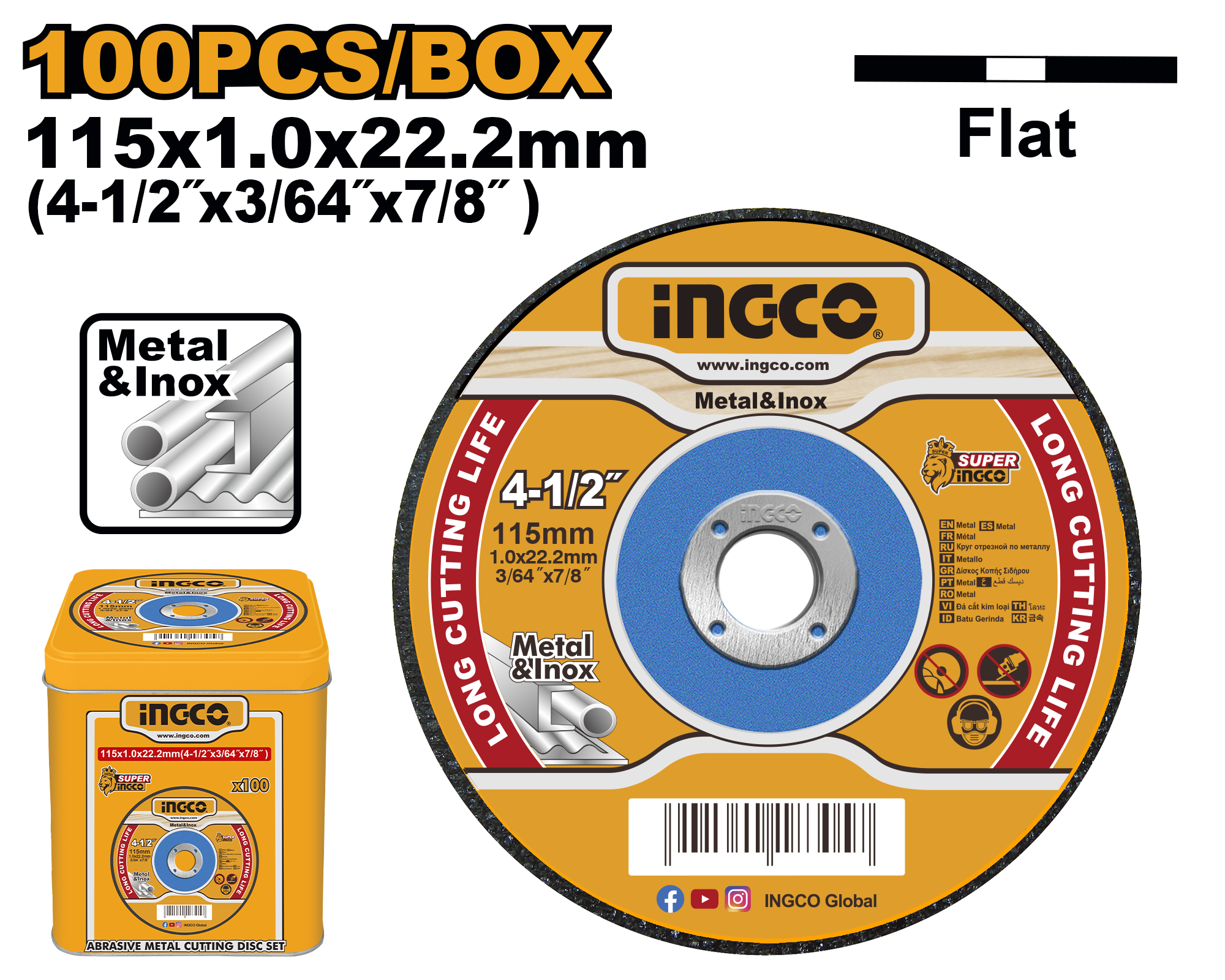 100Pcs cutting disc 115mm - MCD10115100 - INGCO