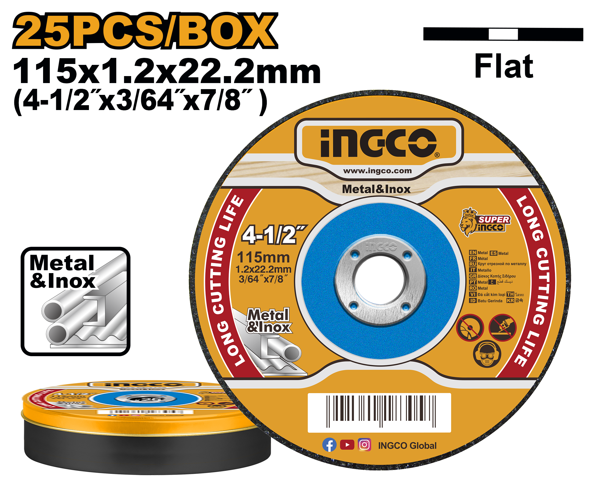 25Pcs abrasive metal cutting disc set 115x1,2x22,2 - MCD1211525 - INGCO