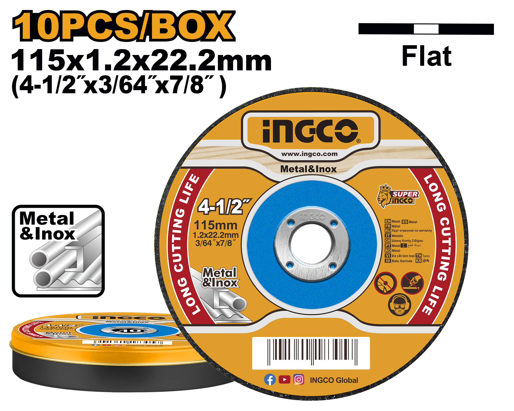 10Pcs abrasive metal cutting disc set 115x1,2x22,2 - MCD121155 - INGCO