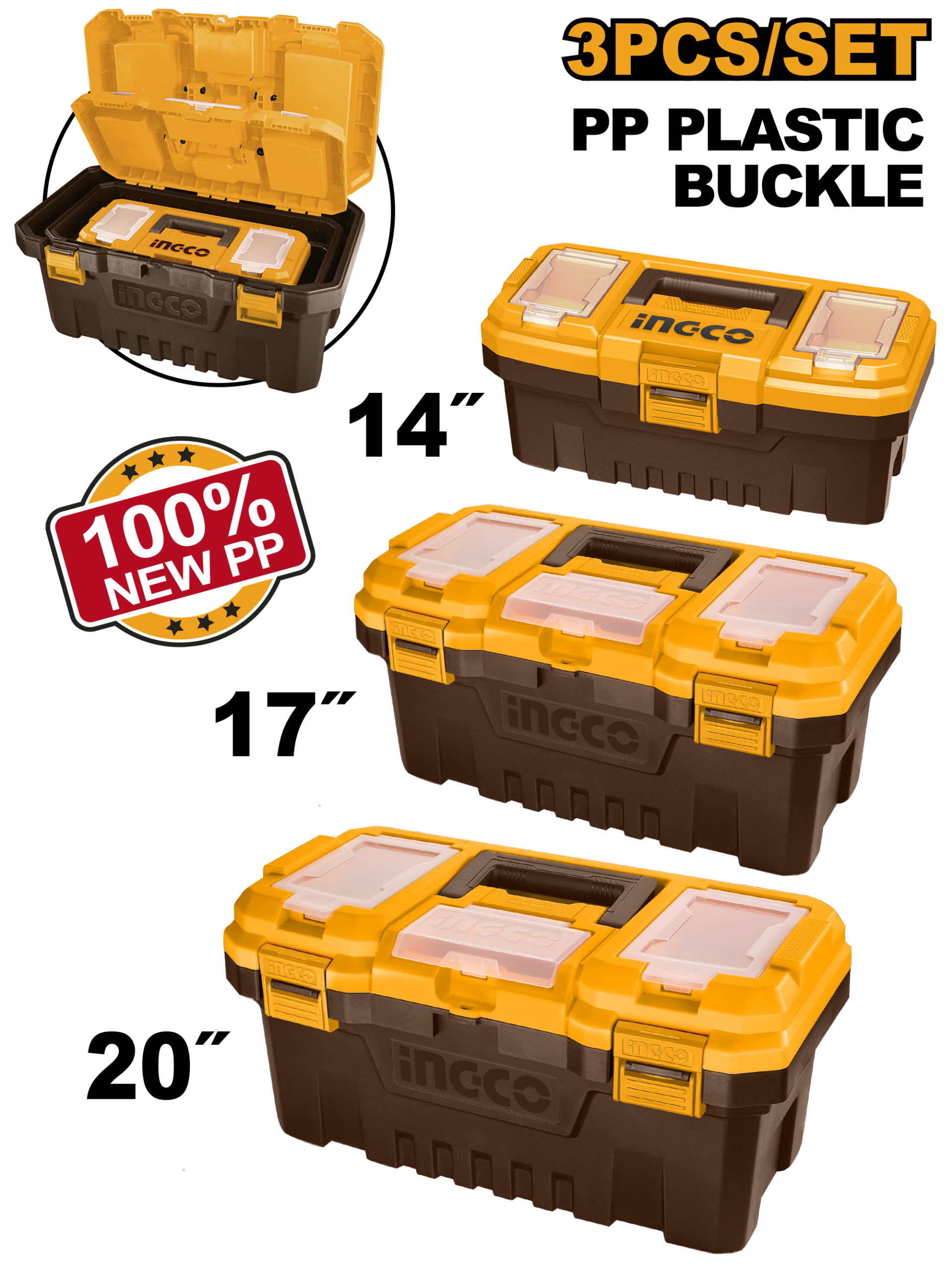 3 Pcs plastic tool boxes set - PBXK0301 - INGCO