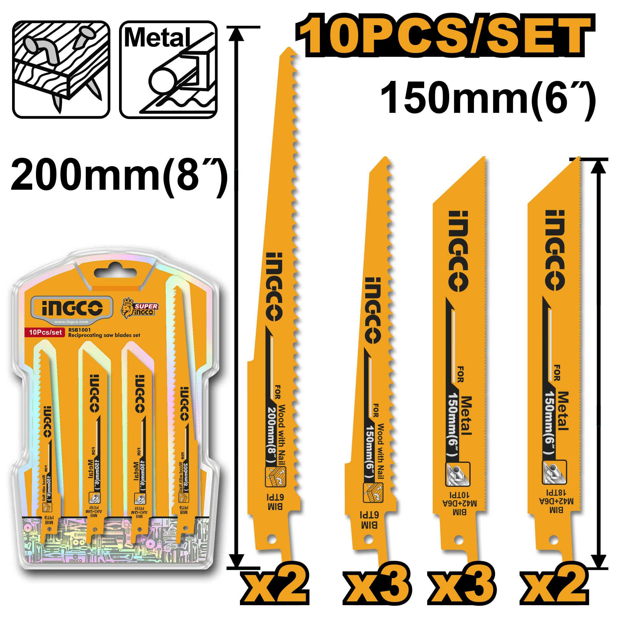 10Pcs reciprocating saw blades set - RSB1001 - INGCO