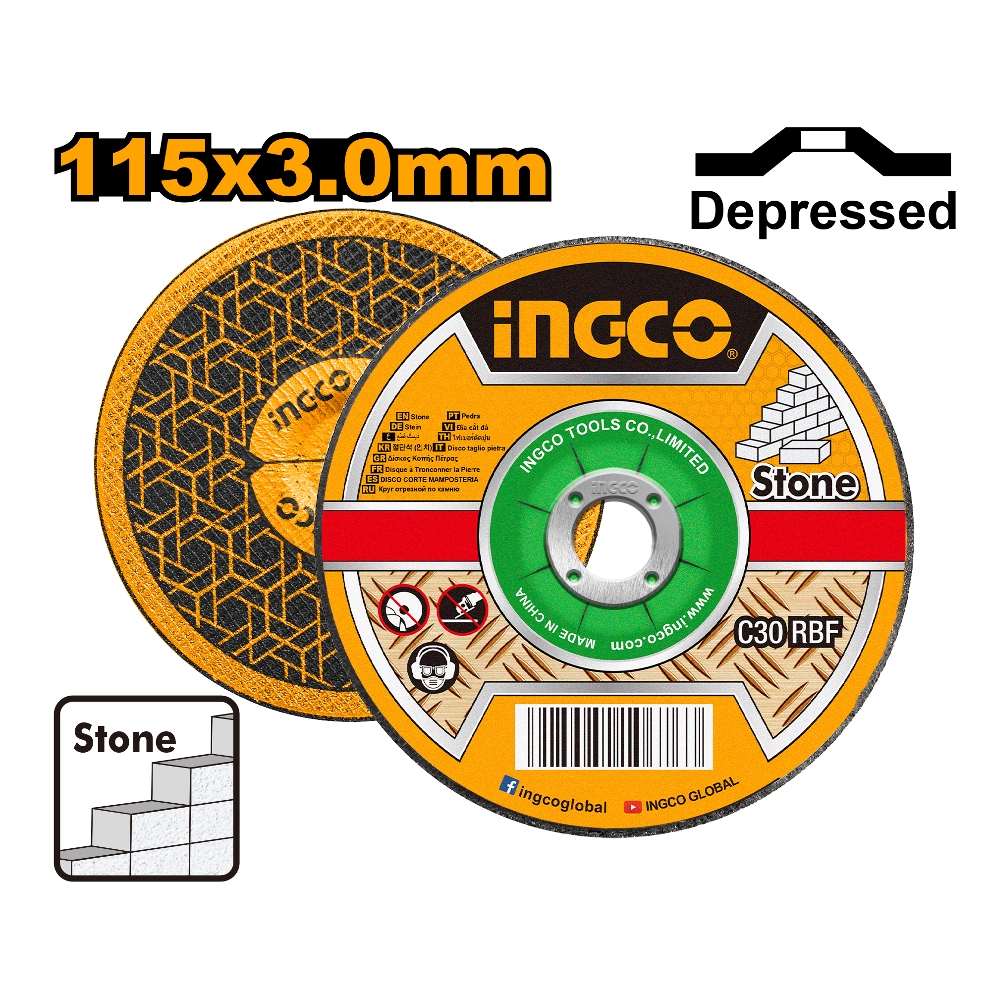Abrasive stone cutting disc 115x3,0x22,2mm - SCD301151 - INGCO