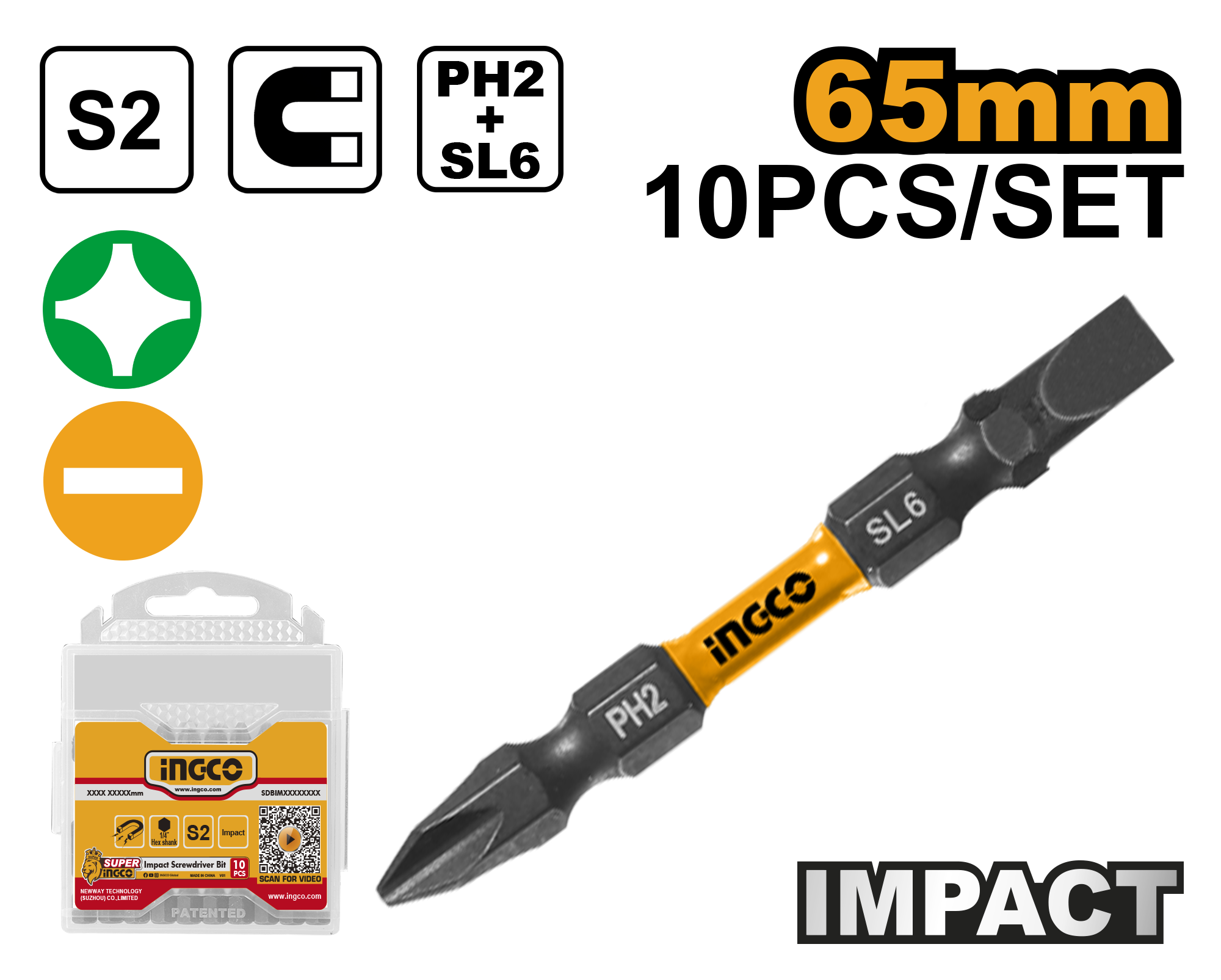 Impact screwdriver bits - SDBIM21HL133 - INGCO