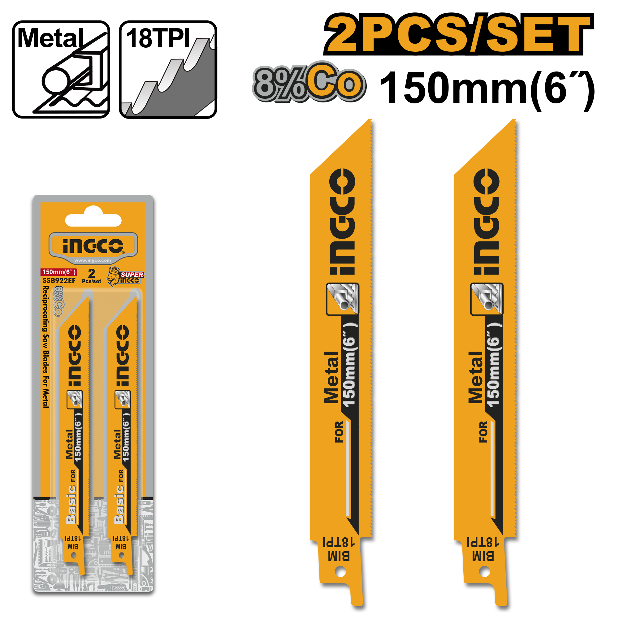 2Pcs reciprocating saw blades for metal - SSB922EF - INGCO