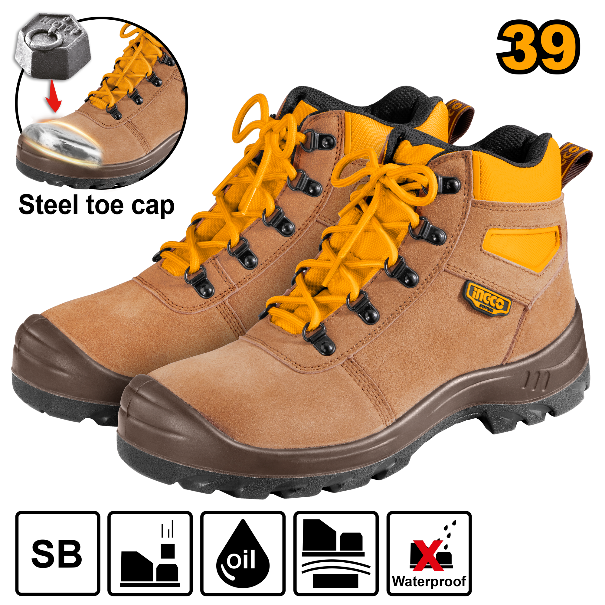 Safety boots brown sb ν039 - SSH02SB.39 - INGCO