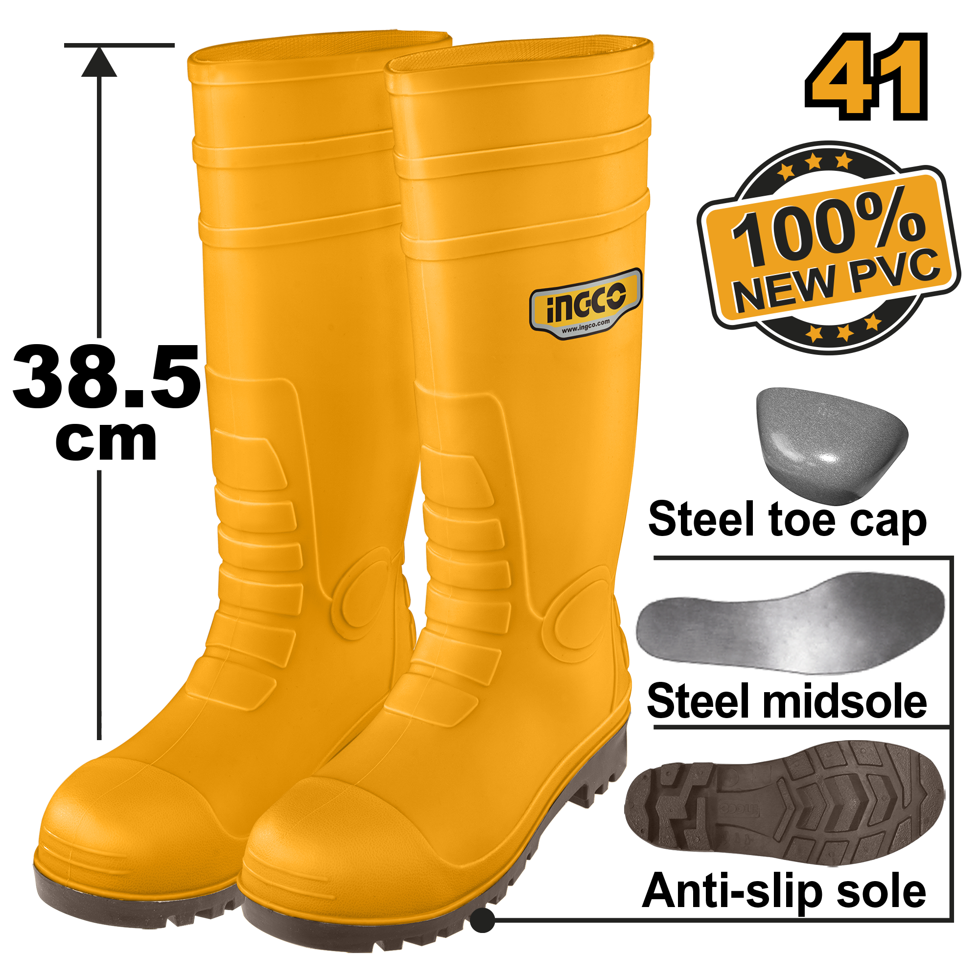 Safety boots yellow no41 - SSH092S1P.41 - INGCO