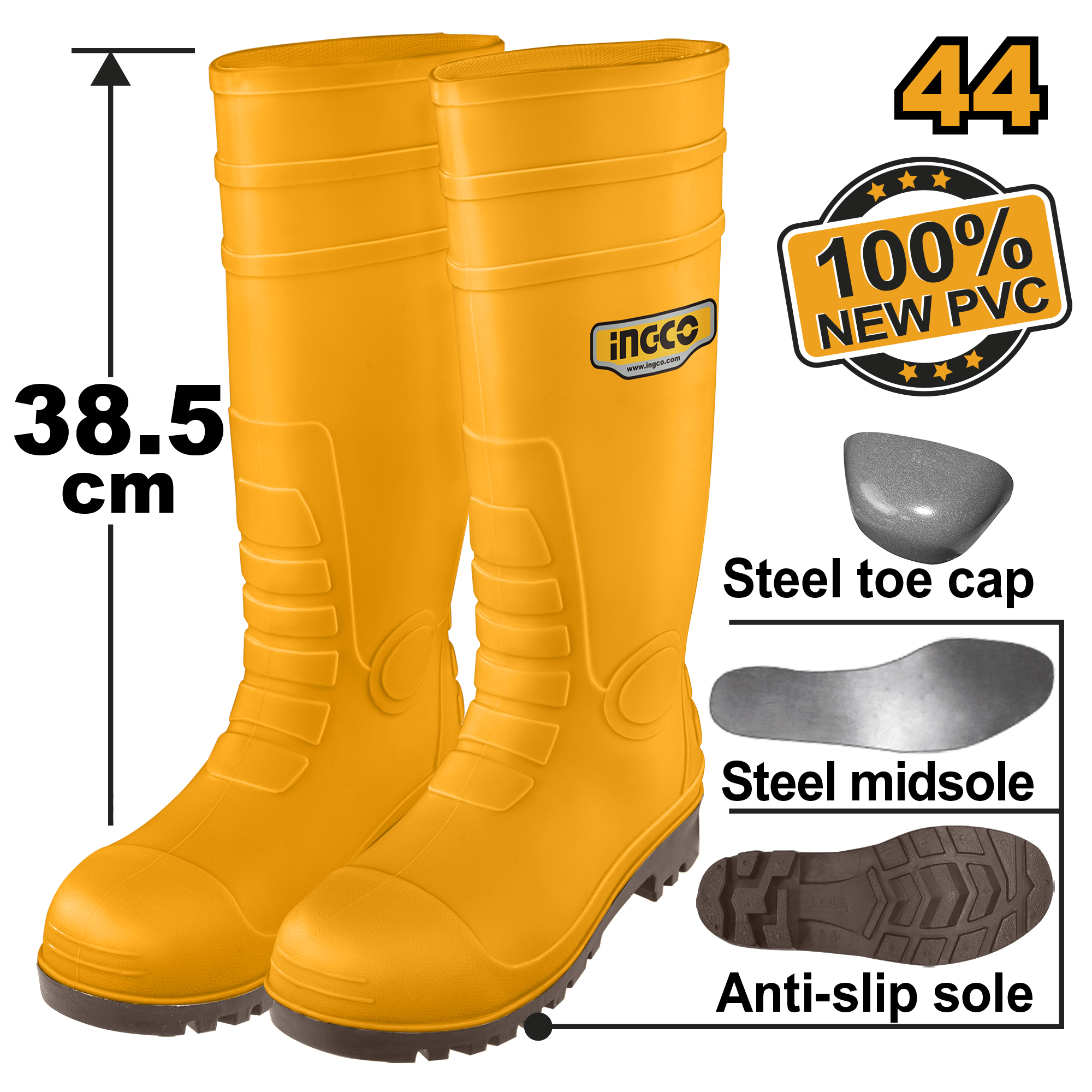 Safety boots yellow no44 - SSH092S1P.44 - INGCO