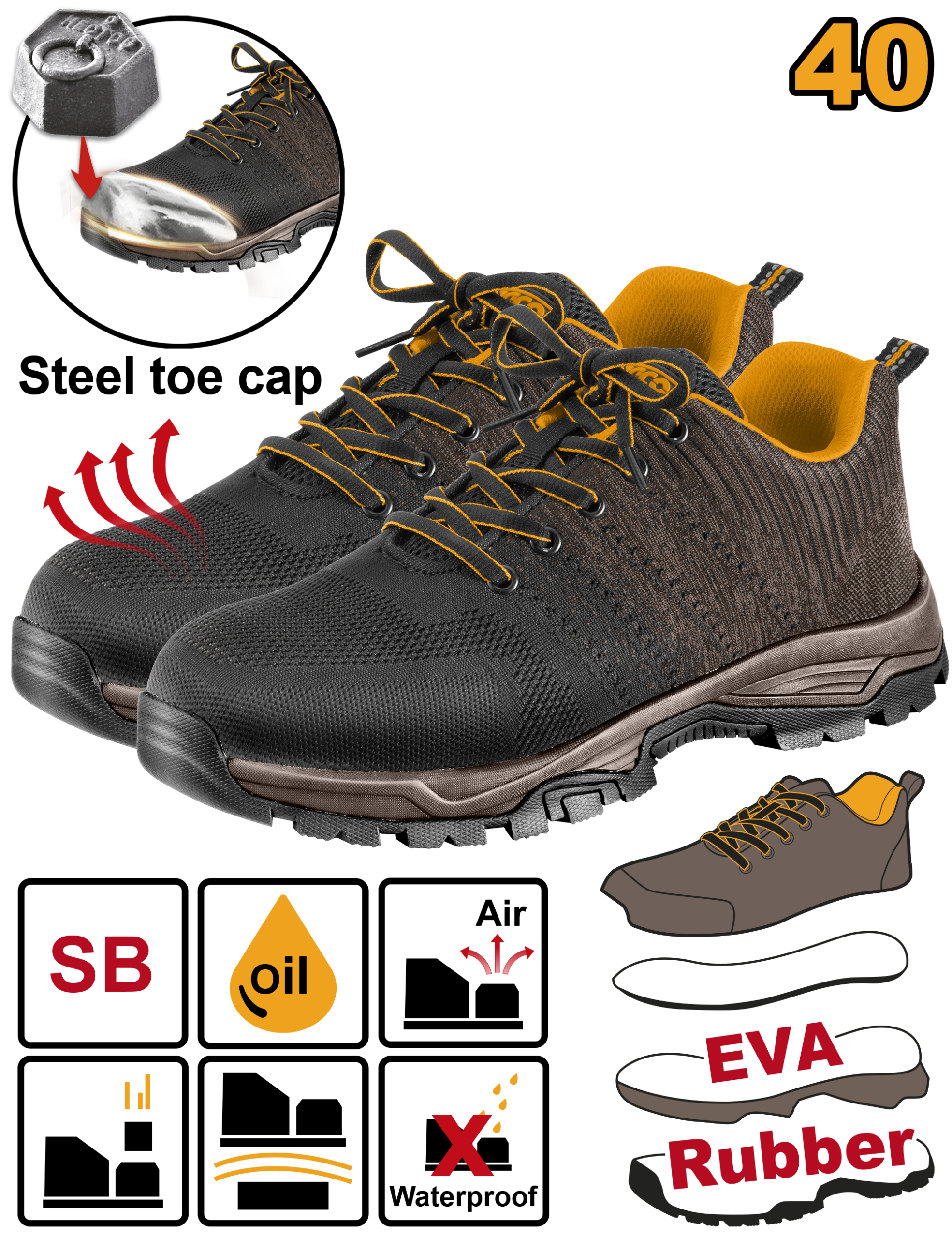 Safety shoes with steel toe cap no40 - SSH82SB.40 - INGCO