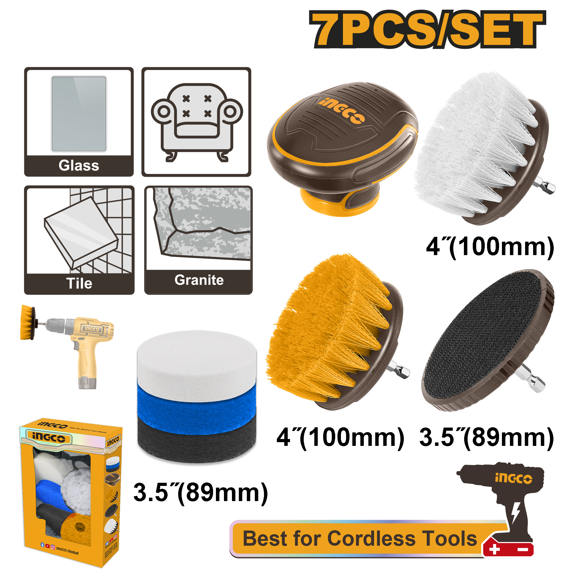 7Pcs cleaning brush set - WCB0701 - INGCO