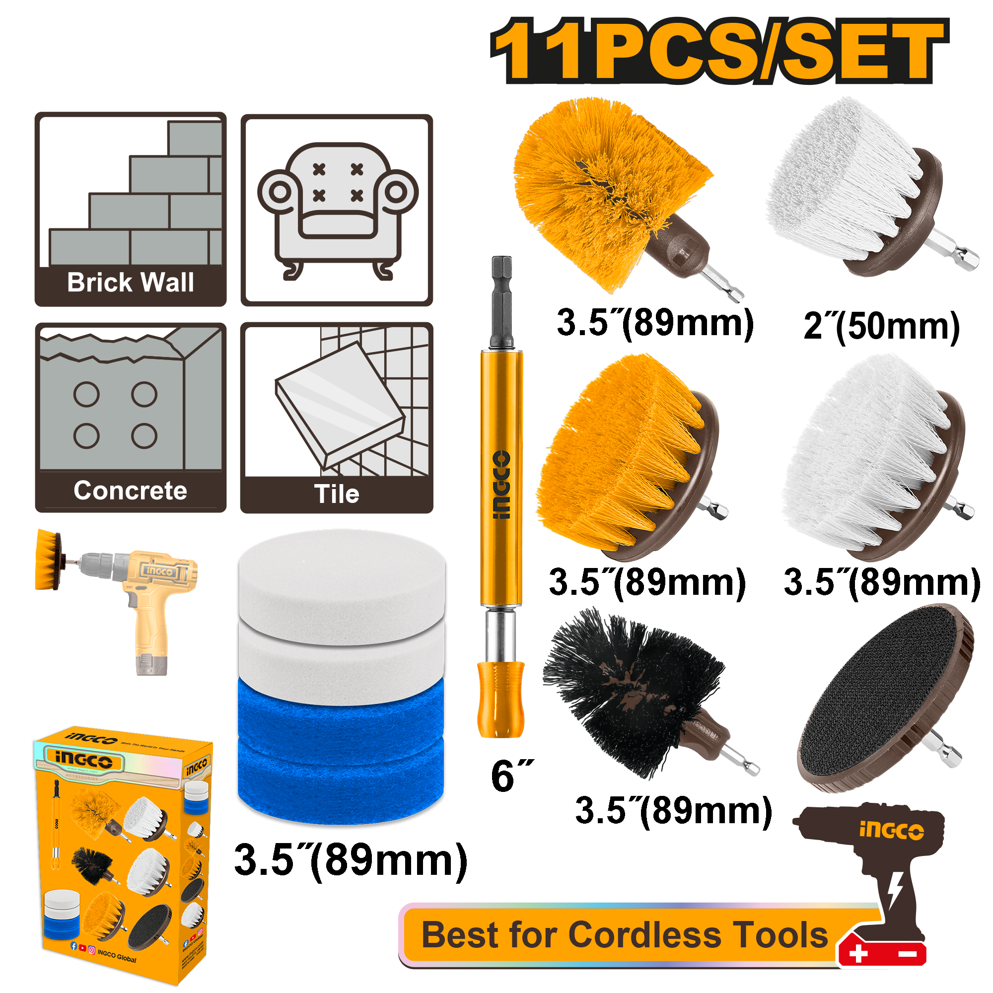 11Pcs cleaning brush set - WCB1101 - INGCO