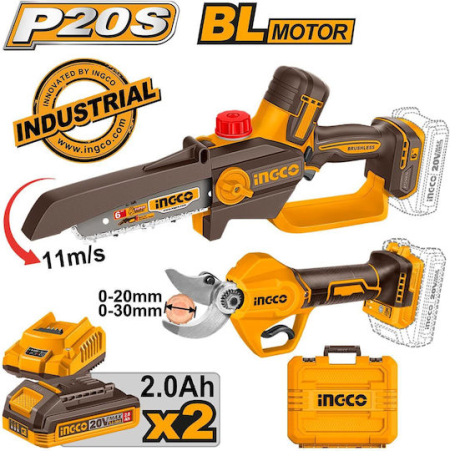 Cordless pruner saw and gauge straight shear 20v 2pcs combo kit - COSLI250795E - INGCO