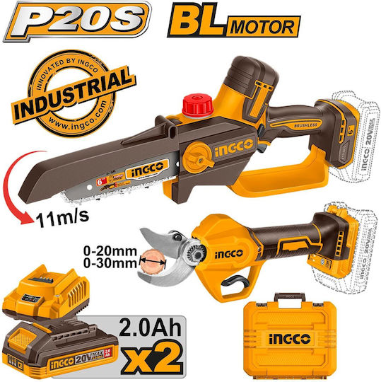 Cordless pruner saw and gauge straight shear 20v 2pcs combo kit - COSLI250795E - INGCO