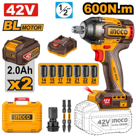 Cordless impact wrench 42V Set - CIWLI42602E - INGCO