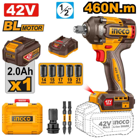 Cordless impact wrench  42V Set - CIWLI42461E - INGCO