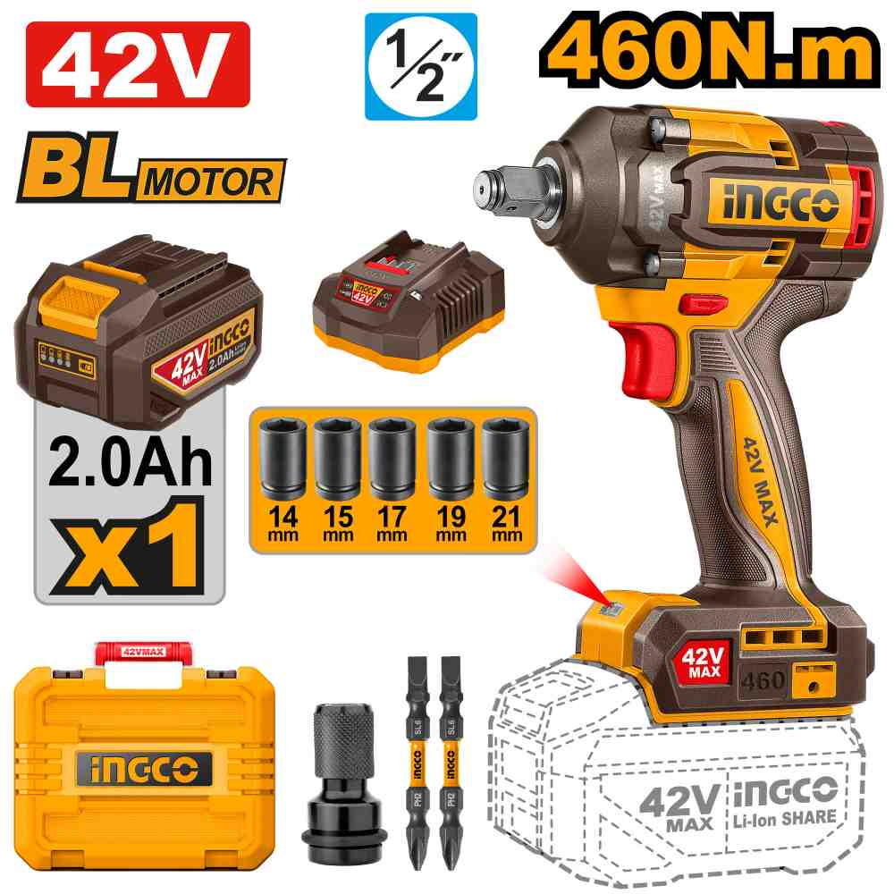 Cordless impact wrench  42V Set - CIWLI42461E - INGCO