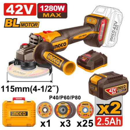 Cordless angle grinder - CAGLI4128112E - INGCO