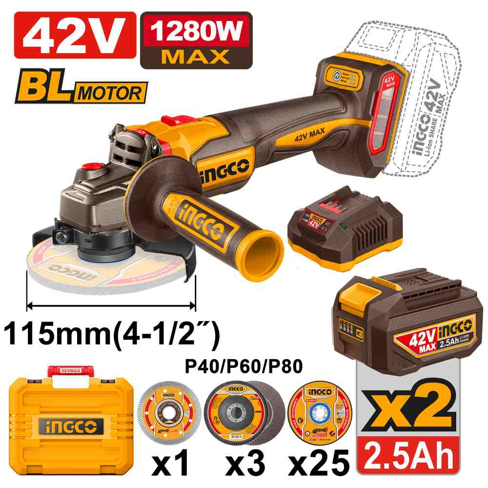 Cordless angle grinder - CAGLI4128112E - INGCO