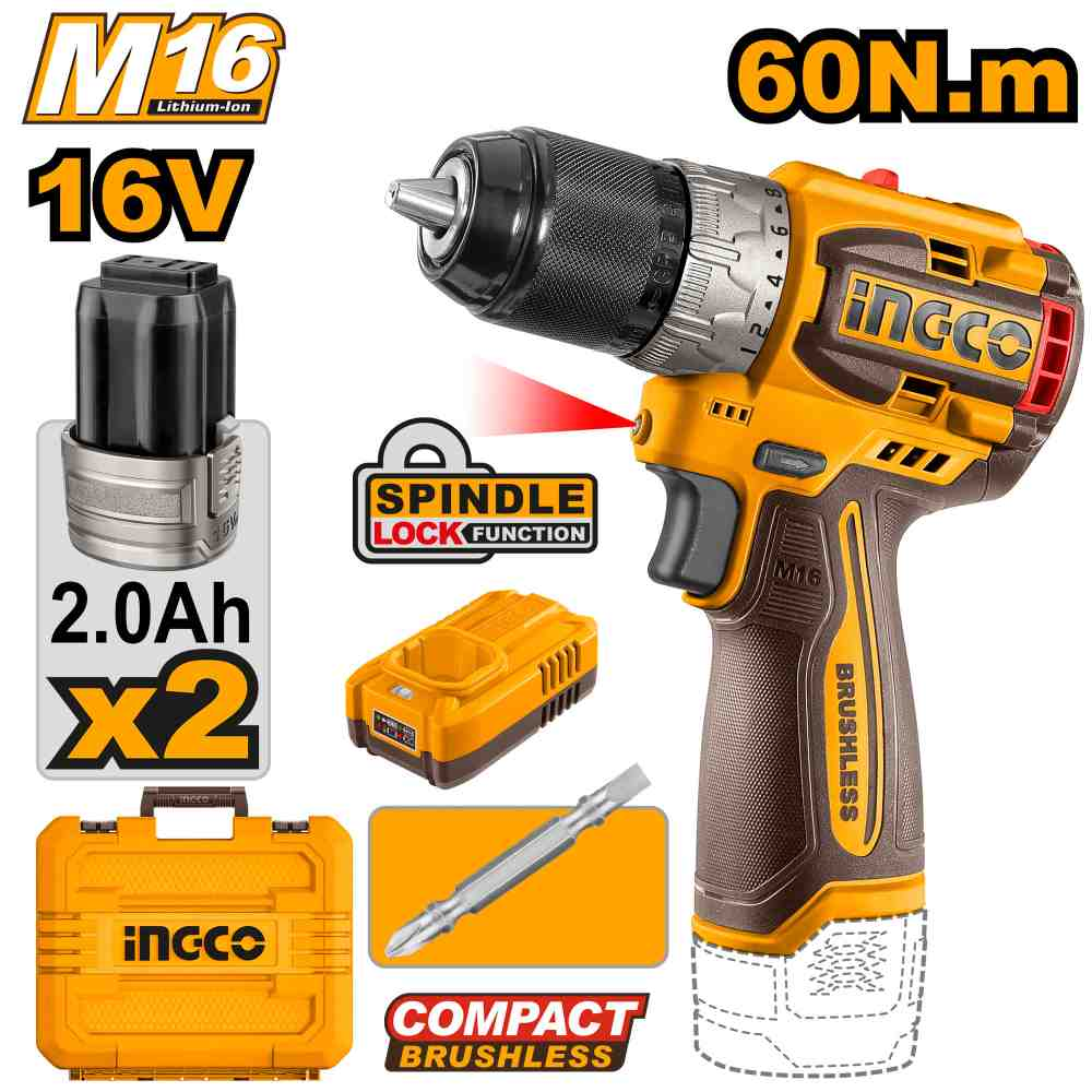 Compact brushless cordless drill - CDLI16682 - INGCO