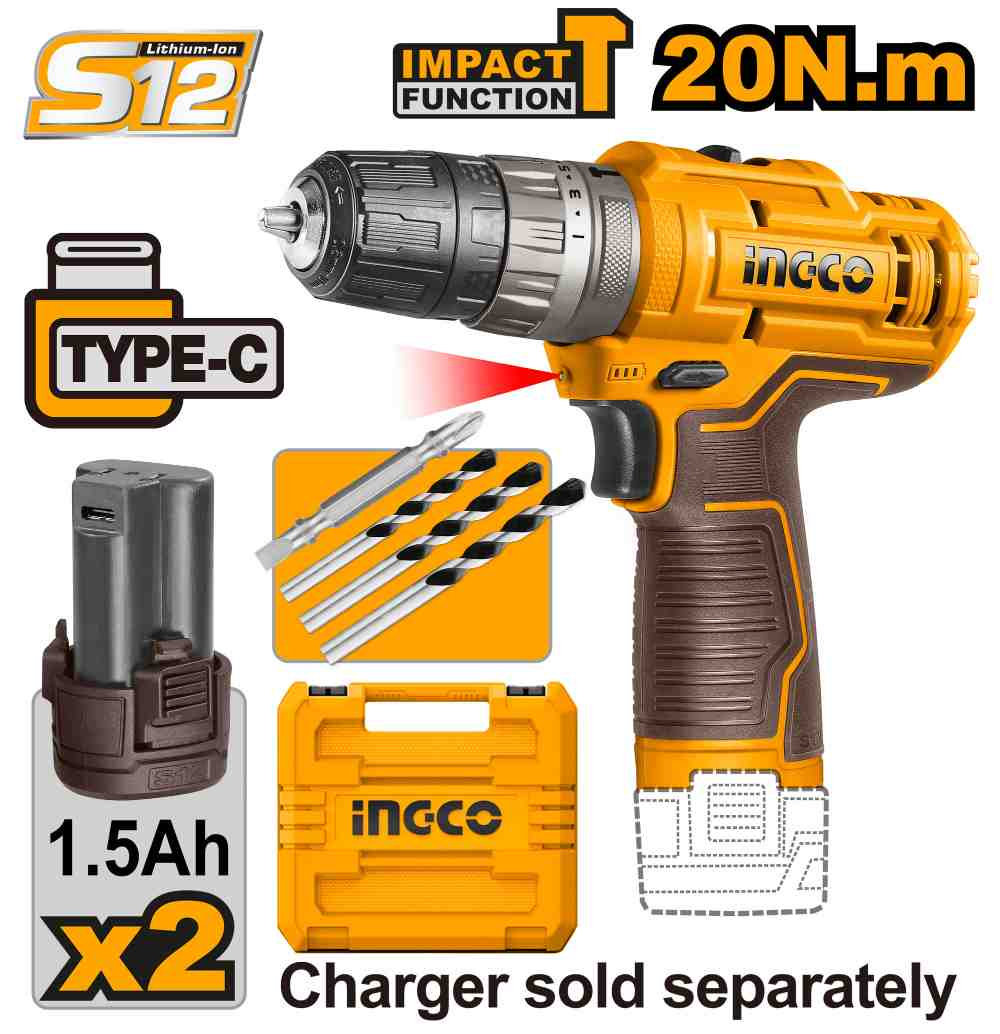 Cordless impact drill - CIDLI12202E - INGCO