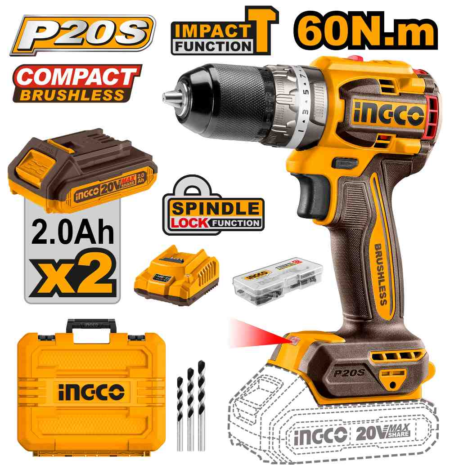 Compact Brushless Cordless Impact Drill - CIDLI20602E - INGCO