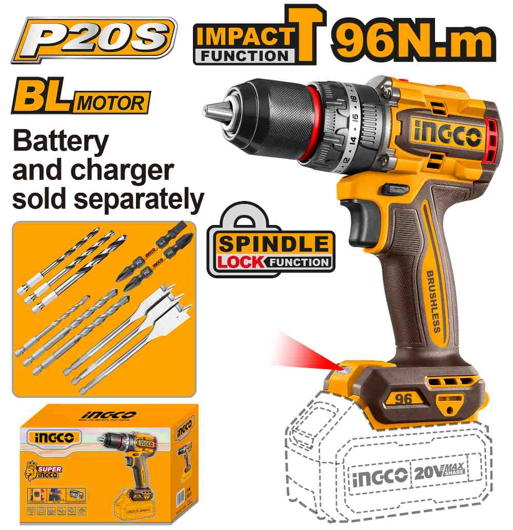 Brushless cordless impact drill - CIDLI209681 - INGCO