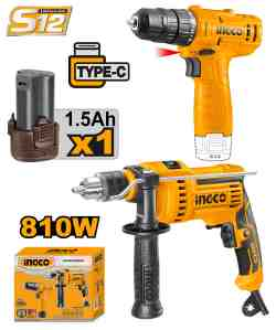 2 Pcs Drill combo kit - COSLI23041E - INGCO