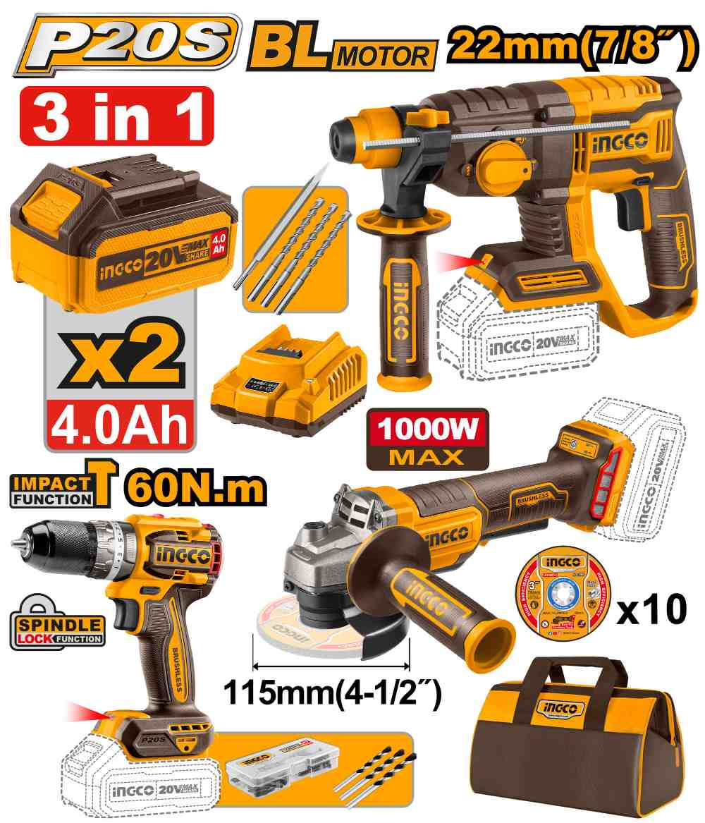 Cordless 3 pcs combo kit - COSLI240202 - INGCO