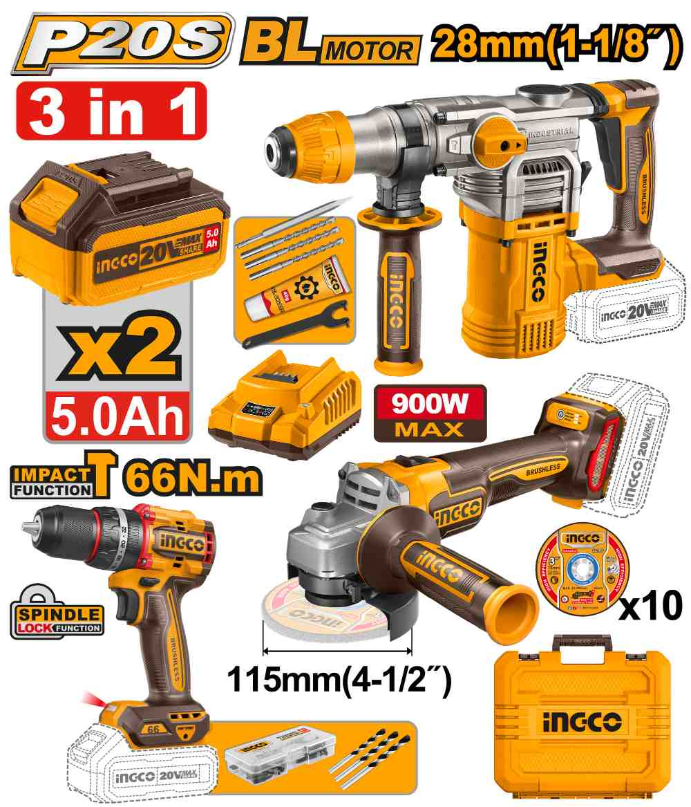 Cordless 3 pcs combo kit - COSLI241183E - INGCO
