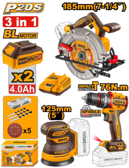 Cordless 3 Pcs Combo Kit - COSLI250181E - INGCO