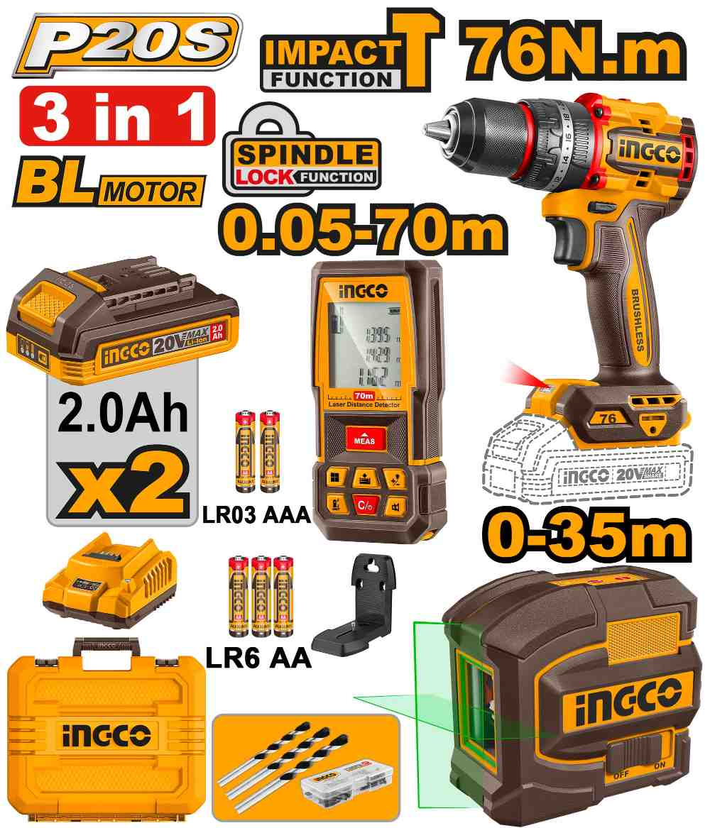Cordless 3 pcs combo kit - COSLI250511E - INGCO