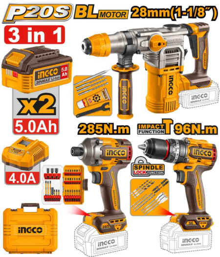 Cordless 3 pcs combo kit - COSLI250693E - INGCO