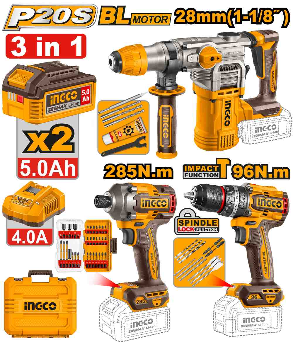 Cordless 3 pcs combo kit - COSLI250693E - INGCO