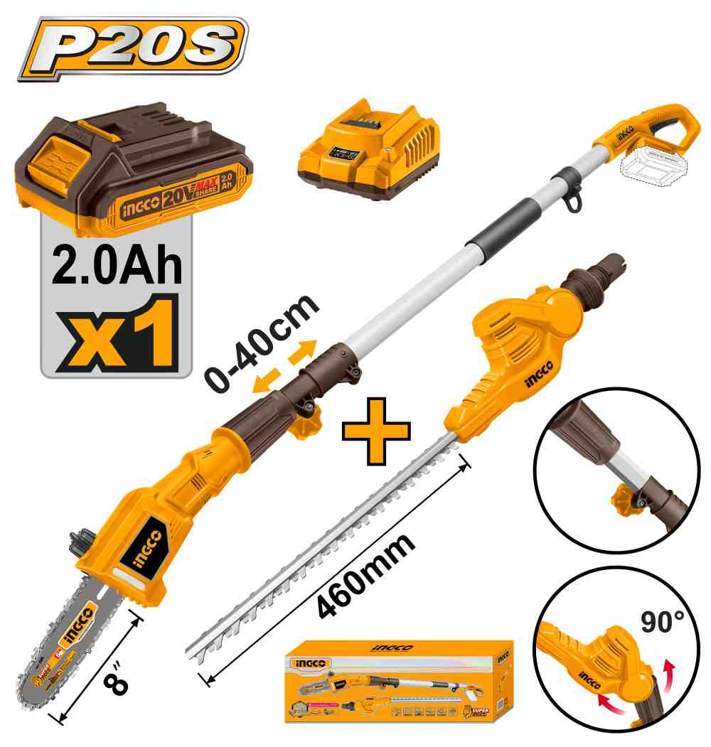 Cordless pole saw with pole hedge trimmer - CPTS201681 - INGCO