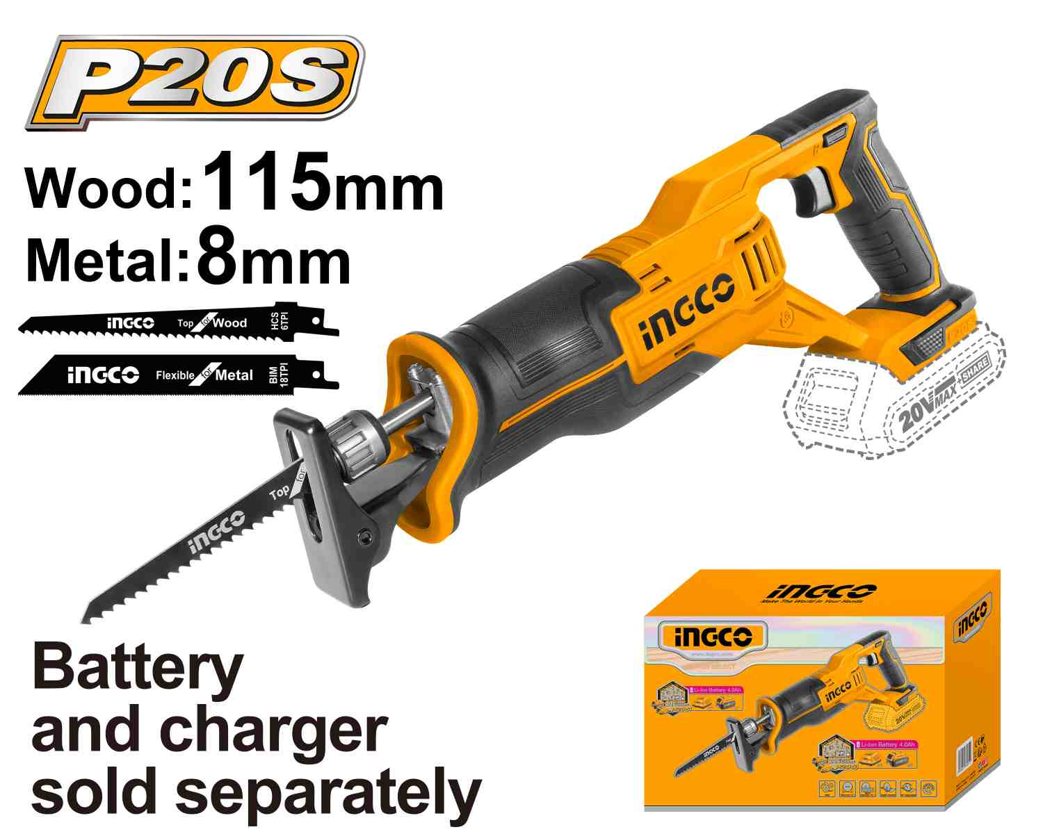 Cordless reciprocating saw - CRSLI1152 - INGCO
