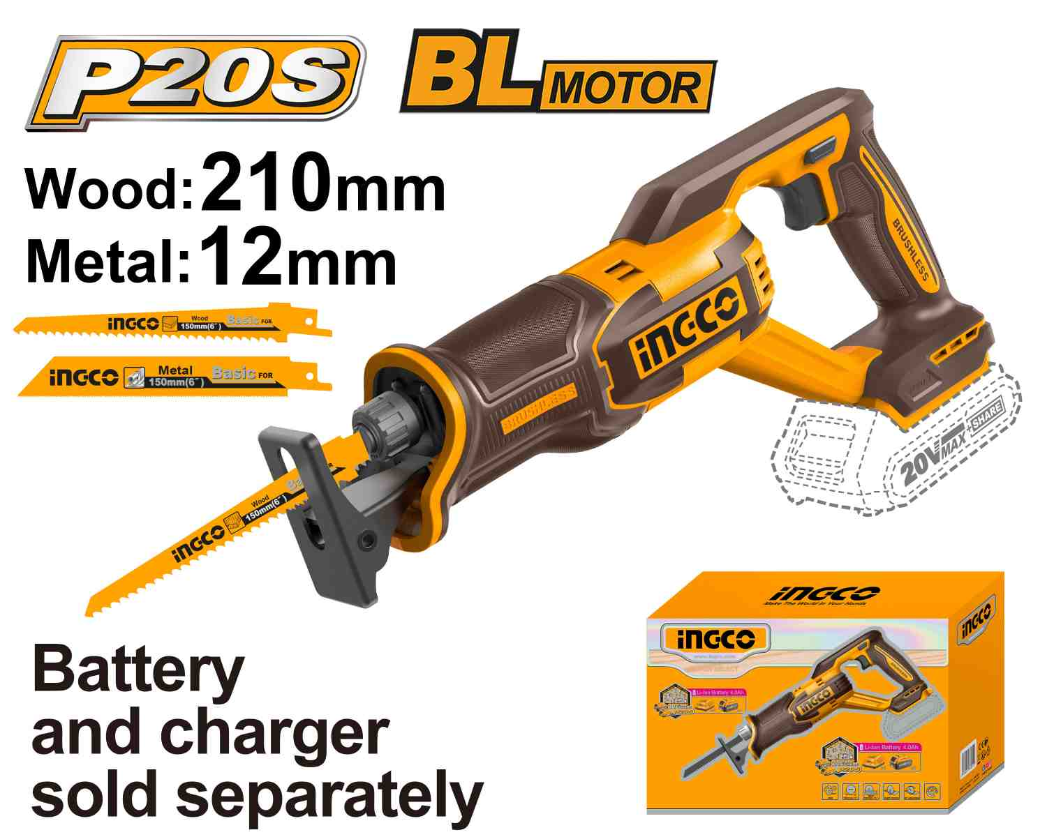 Cordless reciprocating saw - CRSLI2108 - INGCO
