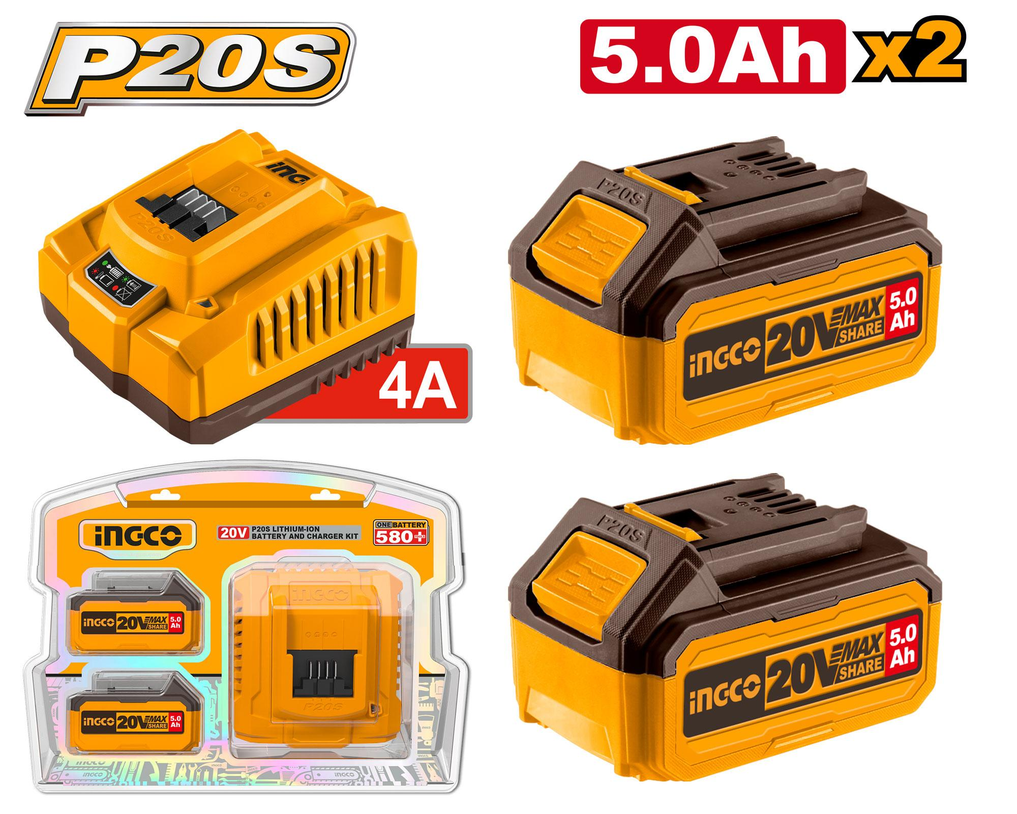 Σετ Μπαταριών & Φορτιστή P20S 20V Li-Ion - FBCPK2513E  - INGCO