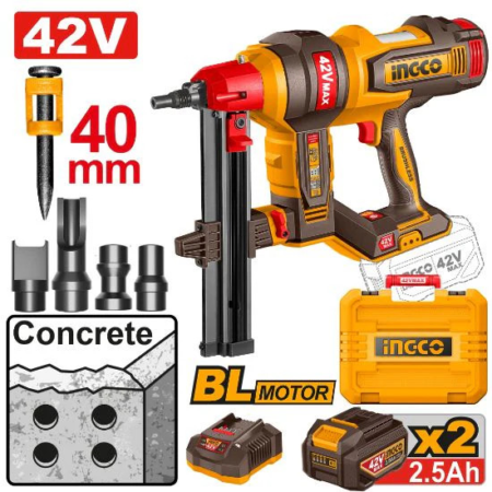 Πιστόλι Καρφιών Μπαταρίας INGCO 42V Brushless CCNLI420602E | Μπετόν & Χάλυβα | Πλήρες Kit