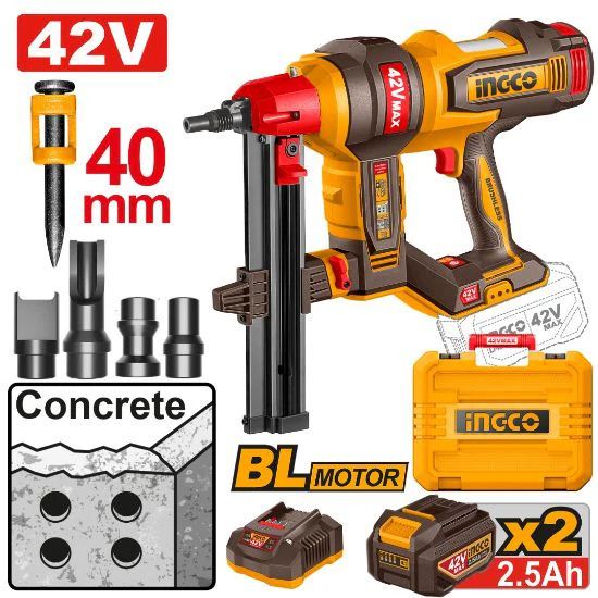 Πιστόλι Καρφιών Μπαταρίας INGCO 42V Brushless CCNLI420602E | Μπετόν & Χάλυβα | Πλήρες Kit