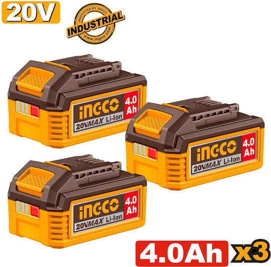 Σετ 3 Μπαταριών Λιθίου 20V 4.0Ah – COSLI251296E - Ingco
