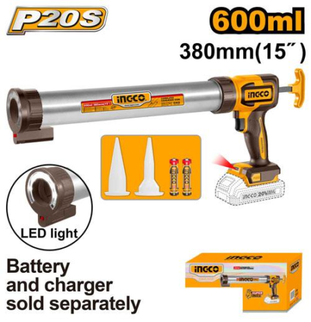 Πιστόλι Σιλικόνης Μπαταρίας 20V, Φυσίγγιο 600ml - CCGLI2003 - Ingco