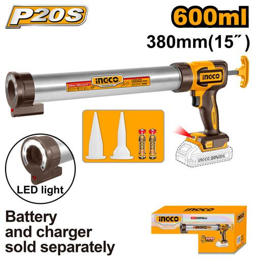 Πιστόλι Σιλικόνης Μπαταρίας 20V, Φυσίγγιο 600ml - CCGLI2003 - Ingco