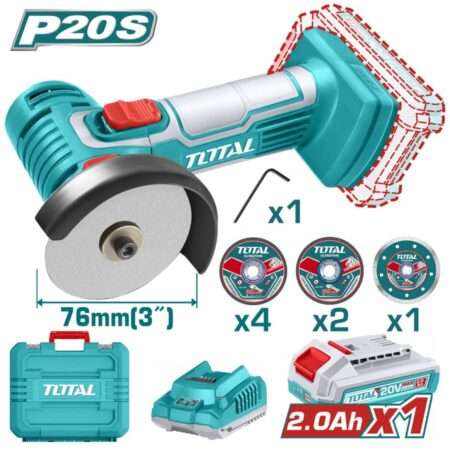 Mini Γωνιακός Τροχός Μπαταρίας 20V Li-Ion 76mm με Μπαταρία 2Ah & Φορτιστή - TAGLI76012 - TOTAL