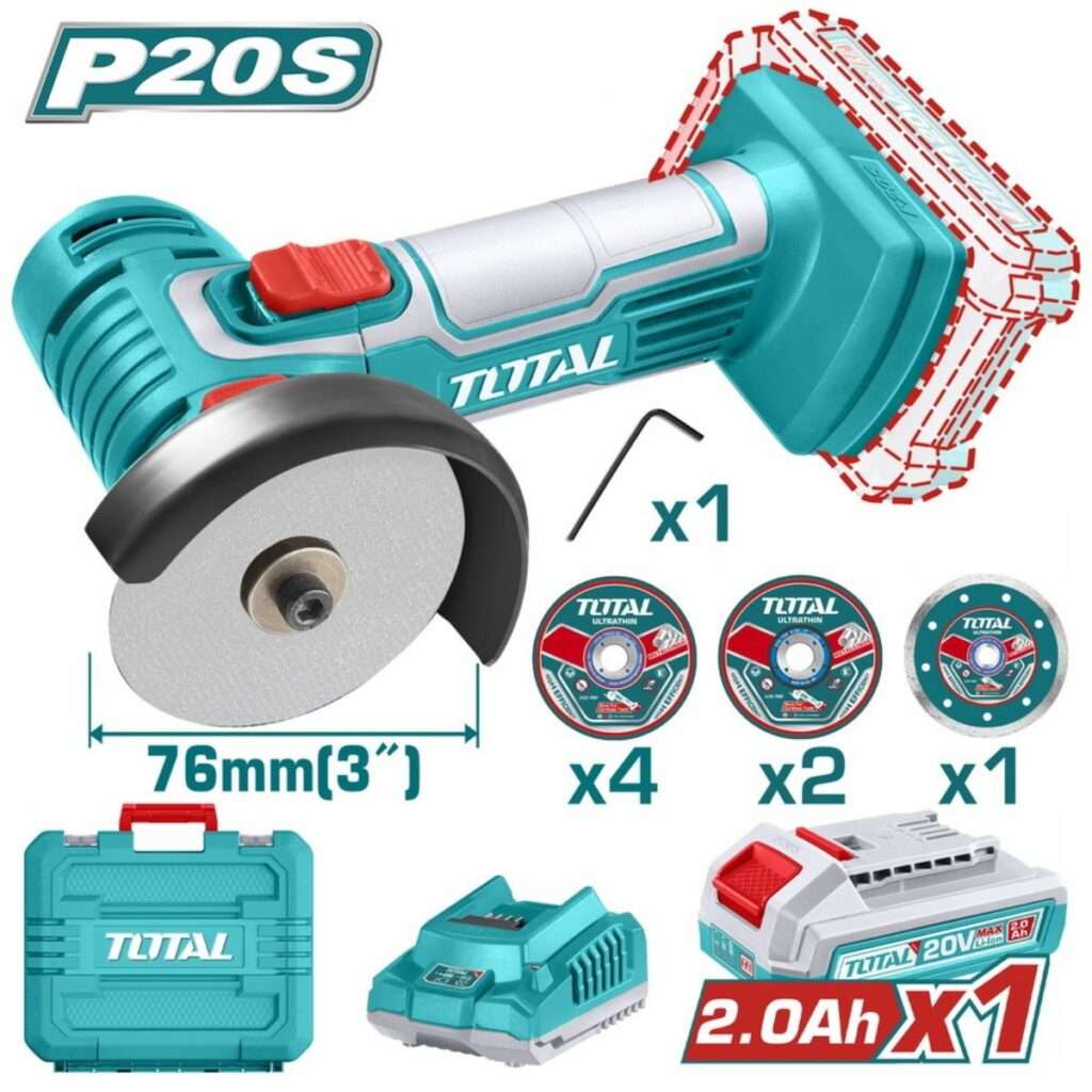 Mini Γωνιακός Τροχός Μπαταρίας 20V Li-Ion 76mm με Μπαταρία 2Ah & Φορτιστή - TAGLI76012 - TOTAL